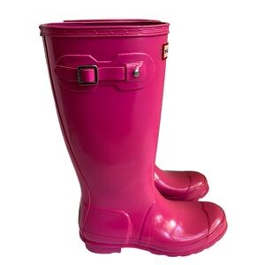 Hunter Boots Womens US 5 Pink Original Gloss Tall Rubber Rain